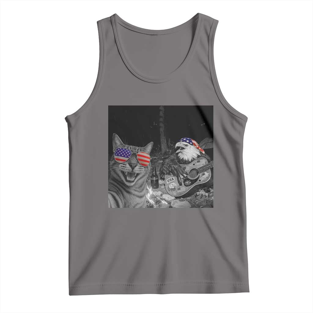 Funny Cat Selfie 4th of July Tank Top Patriotic Eagle American Flag Gift TS14 Deep Heather Print Your Wear