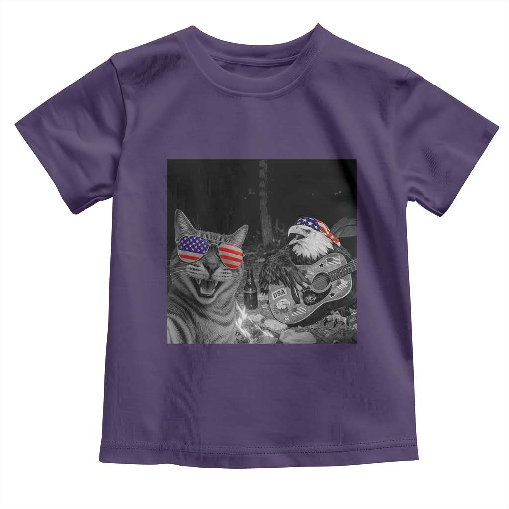 Funny Cat Selfie 4th of July Toddler T Shirt Patriotic Eagle American Flag Gift TS14 Purple Print Your Wear