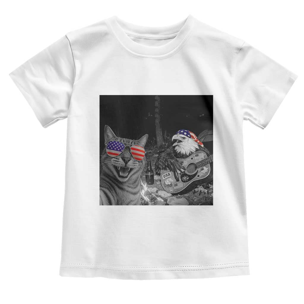 Funny Cat Selfie 4th of July Toddler T Shirt Patriotic Eagle American Flag Gift TS14 White Print Your Wear