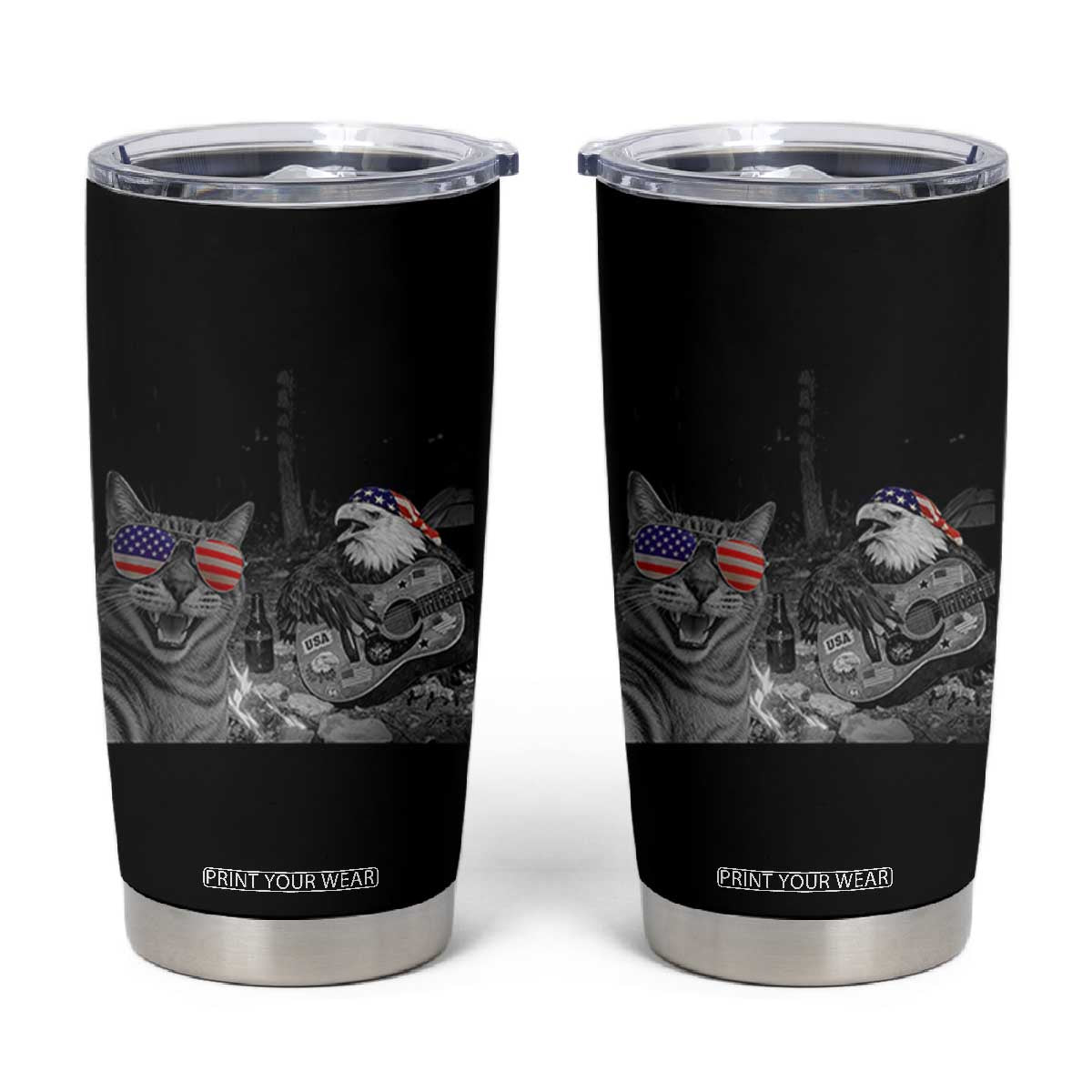 Funny Cat Selfie 4th of July Tumbler Cup Patriotic Eagle American Flag Gift TS14 Black Print Your Wear