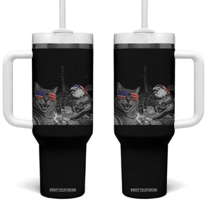 Funny Cat Selfie 4th of July Tumbler With Handle Patriotic Eagle American Flag Gift TS14 One Size: 40 oz Black Print Your Wear