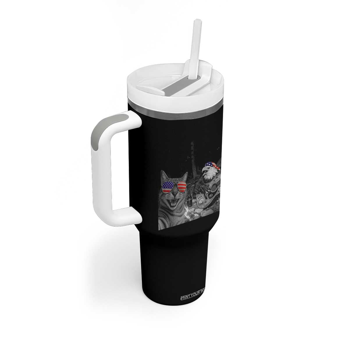 Funny Cat Selfie 4th of July Tumbler With Handle Patriotic Eagle American Flag Gift TS14 Print Your Wear