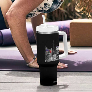 Funny Cat Selfie 4th of July Tumbler With Handle Patriotic Eagle American Flag Gift TS14 Print Your Wear