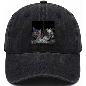 Funny Cat Selfie 4th of July Washed Cotton Baseball Cap Patriotic Eagle American Flag Gift TS14 Print Your Wear