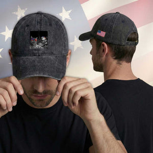 Funny Cat Selfie 4th of July Washed Cotton Baseball Cap Patriotic Eagle American Flag Gift TS14 Print Your Wear