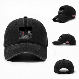 Funny Cat Selfie 4th of July Washed Cotton Baseball Cap Patriotic Eagle American Flag Gift TS14 Washed Cap Universal Fit Black Print Your Wear