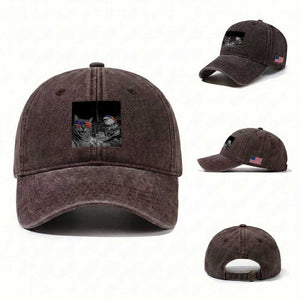 Funny Cat Selfie 4th of July Washed Cotton Baseball Cap Patriotic Eagle American Flag Gift TS14 Washed Cap Universal Fit Dark Brown Print Your Wear