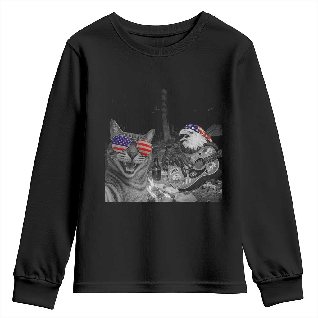 Funny Cat Selfie 4th of July Youth Sweatshirt Patriotic Eagle American Flag Gift TS14 Black Print Your Wear