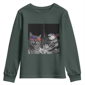 Funny Cat Selfie 4th of July Youth Sweatshirt Patriotic Eagle American Flag Gift TS14 Dark Forest Green Print Your Wear