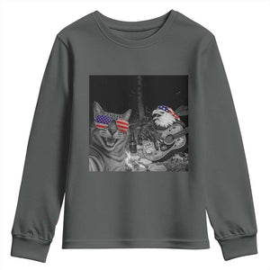 Funny Cat Selfie 4th of July Youth Sweatshirt Patriotic Eagle American Flag Gift TS14 Dark Heather Print Your Wear