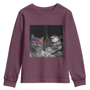 Funny Cat Selfie 4th of July Youth Sweatshirt Patriotic Eagle American Flag Gift TS14 Maroon Print Your Wear