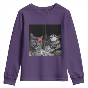 Funny Cat Selfie 4th of July Youth Sweatshirt Patriotic Eagle American Flag Gift TS14 Purple Print Your Wear