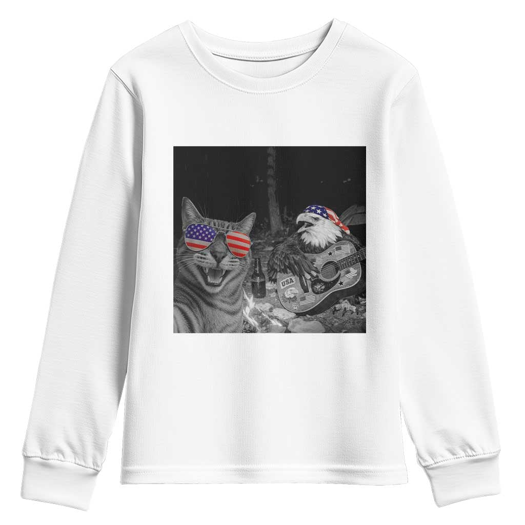 Funny Cat Selfie 4th of July Youth Sweatshirt Patriotic Eagle American Flag Gift TS14 White Print Your Wear