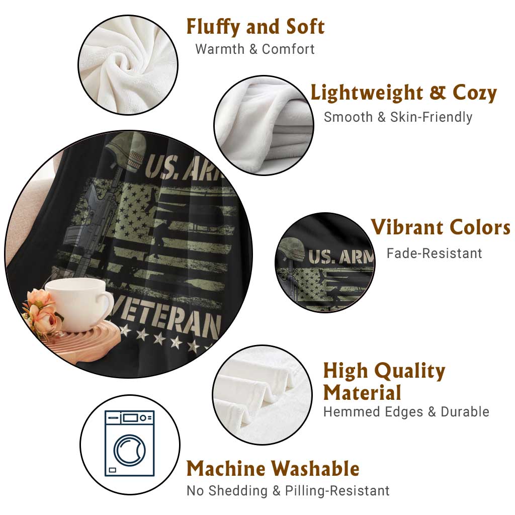 US Arrny Veteran Throw Blanket Proud Soldier USA Flag Camouflage Military TS14 Print Your Wear