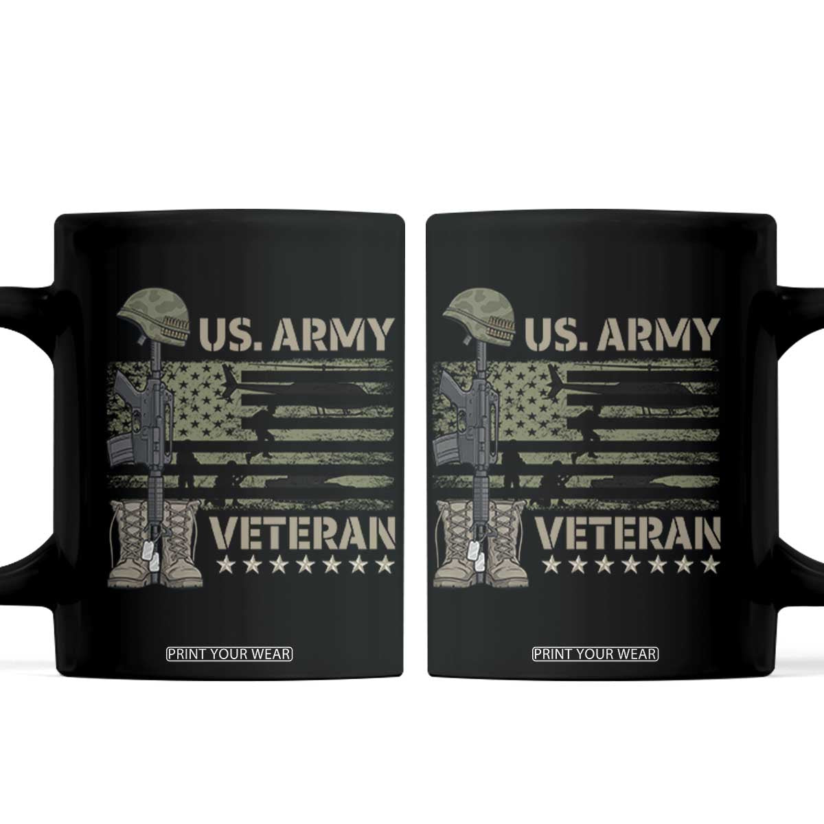 US Arrny Veteran Coffee Mug Proud Soldier USA Flag Camouflage Military TS14 Black Print Your Wear