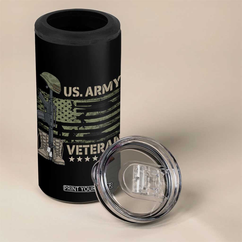 US Arrny Veteran 4 in 1 Can Cooler Tumbler Proud Soldier USA Flag Camouflage Military TS14 Print Your Wear