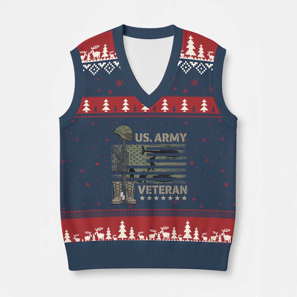 US Arrny Veteran V-Neck Knit Sweater Vest Proud Soldier USA Flag Camouflage Military TS14 Navy Red Print Your Wear