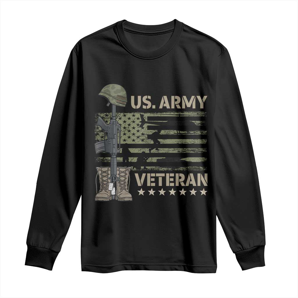 US Arrny Veteran Long Sleeve Shirt Proud Soldier USA Flag Camouflage Military TS14 Black Print Your Wear