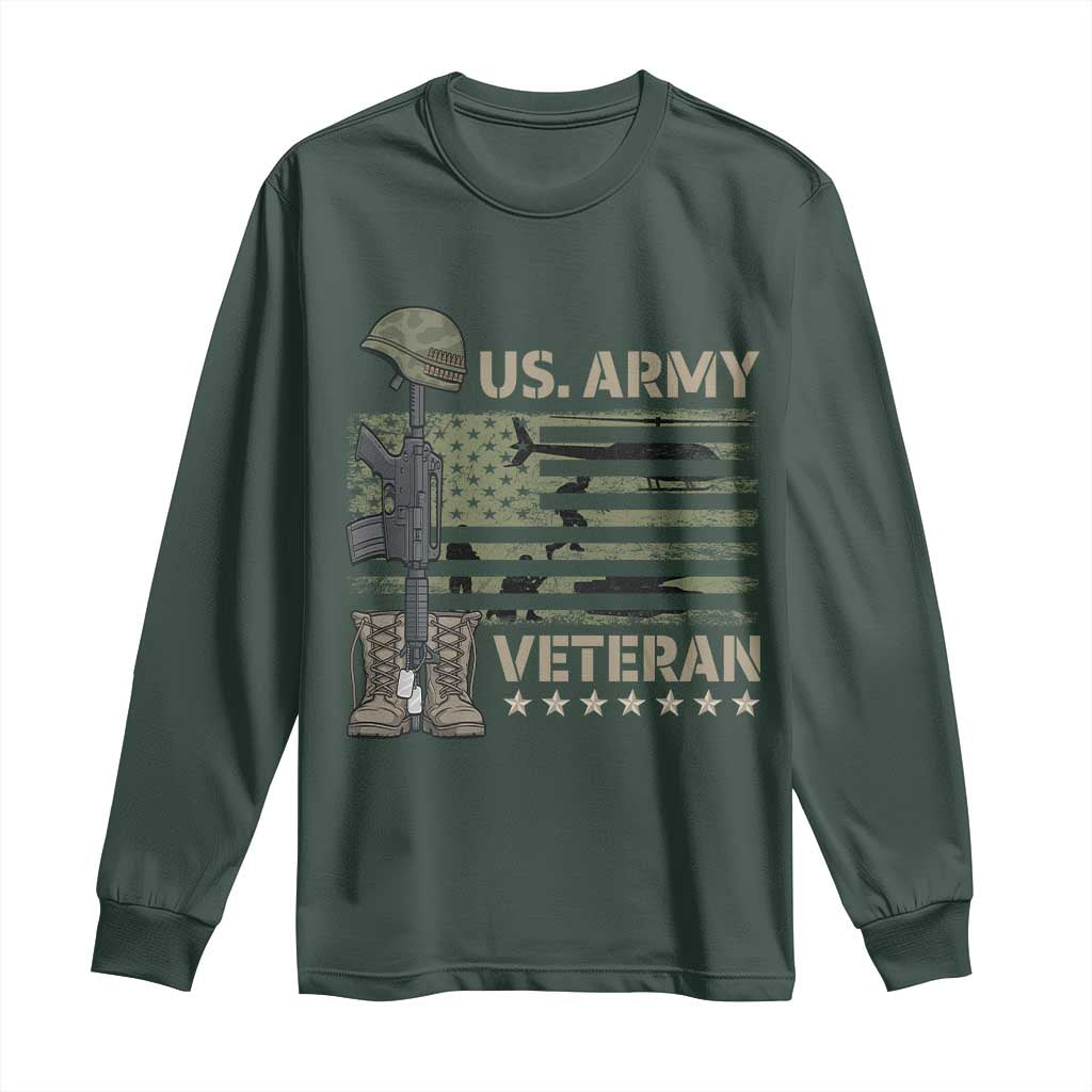 US Arrny Veteran Long Sleeve Shirt Proud Soldier USA Flag Camouflage Military TS14 Dark Forest Green Print Your Wear