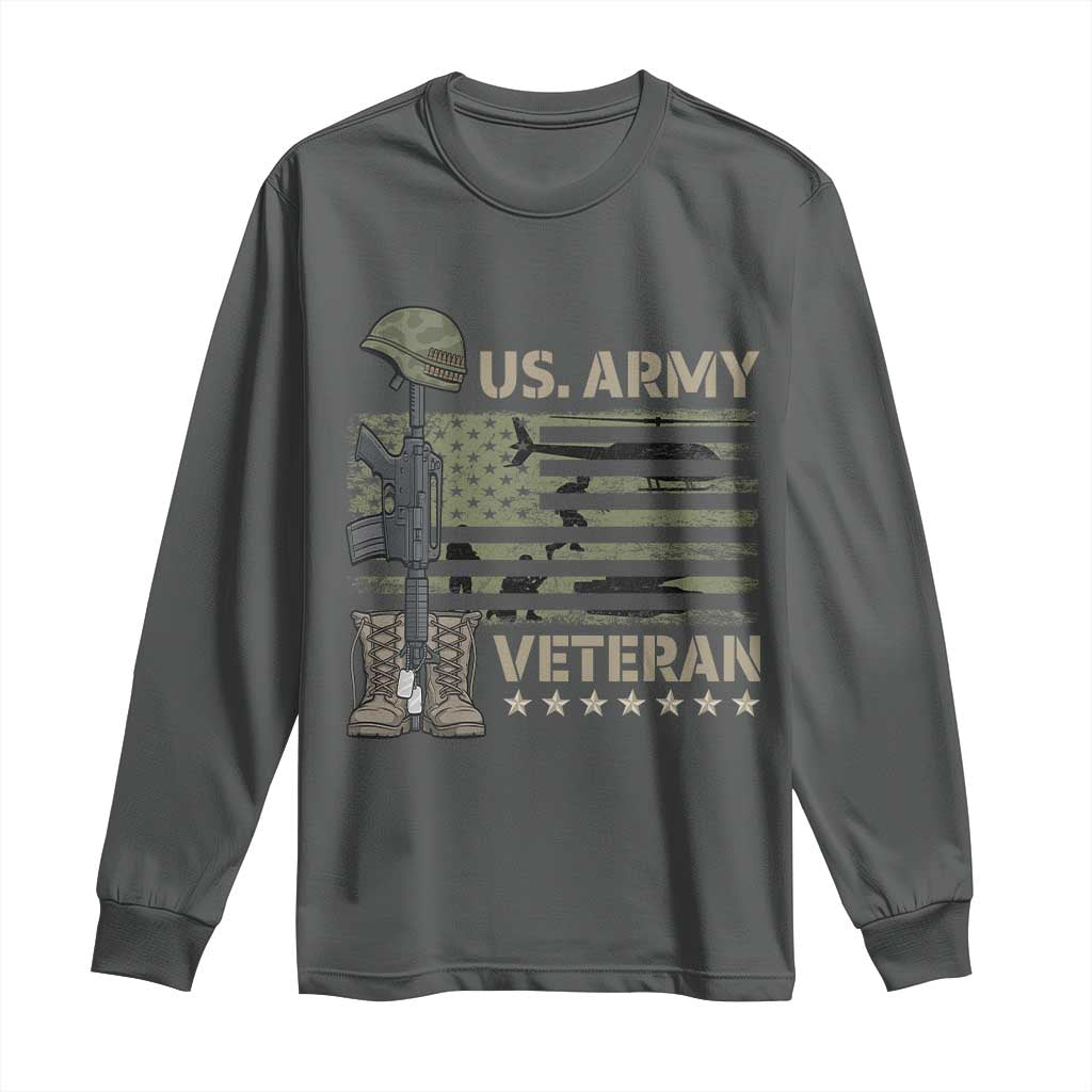 US Arrny Veteran Long Sleeve Shirt Proud Soldier USA Flag Camouflage Military TS14 Dark Heather Print Your Wear