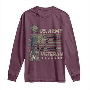 US Arrny Veteran Long Sleeve Shirt Proud Soldier USA Flag Camouflage Military TS14 Maroon Print Your Wear