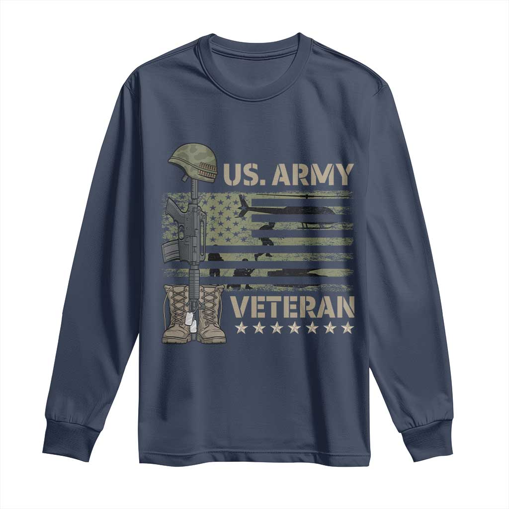 US Arrny Veteran Long Sleeve Shirt Proud Soldier USA Flag Camouflage Military TS14 Navy Print Your Wear