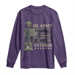US Arrny Veteran Long Sleeve Shirt Proud Soldier USA Flag Camouflage Military TS14 Purple Print Your Wear