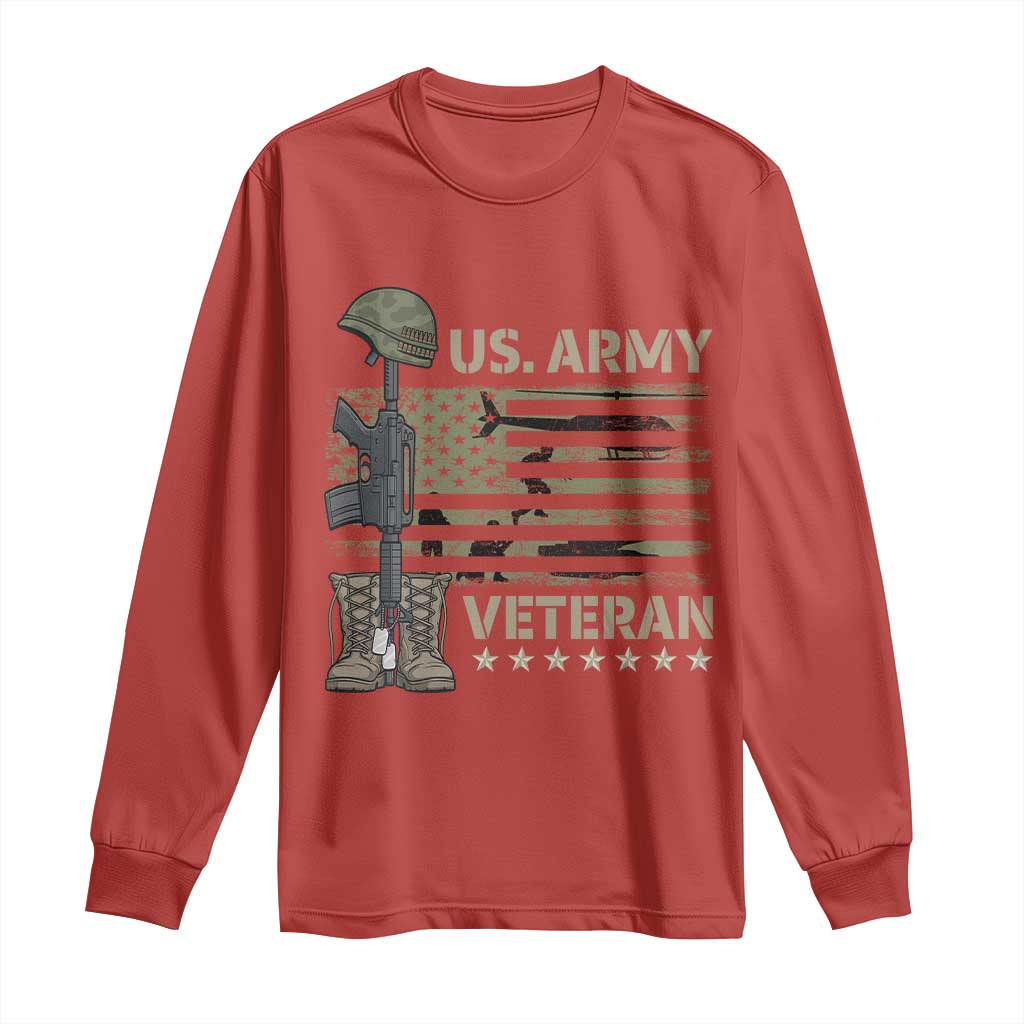 US Arrny Veteran Long Sleeve Shirt Proud Soldier USA Flag Camouflage Military TS14 Red Print Your Wear
