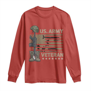 US Arrny Veteran Long Sleeve Shirt Proud Soldier USA Flag Camouflage Military TS14 Red Print Your Wear