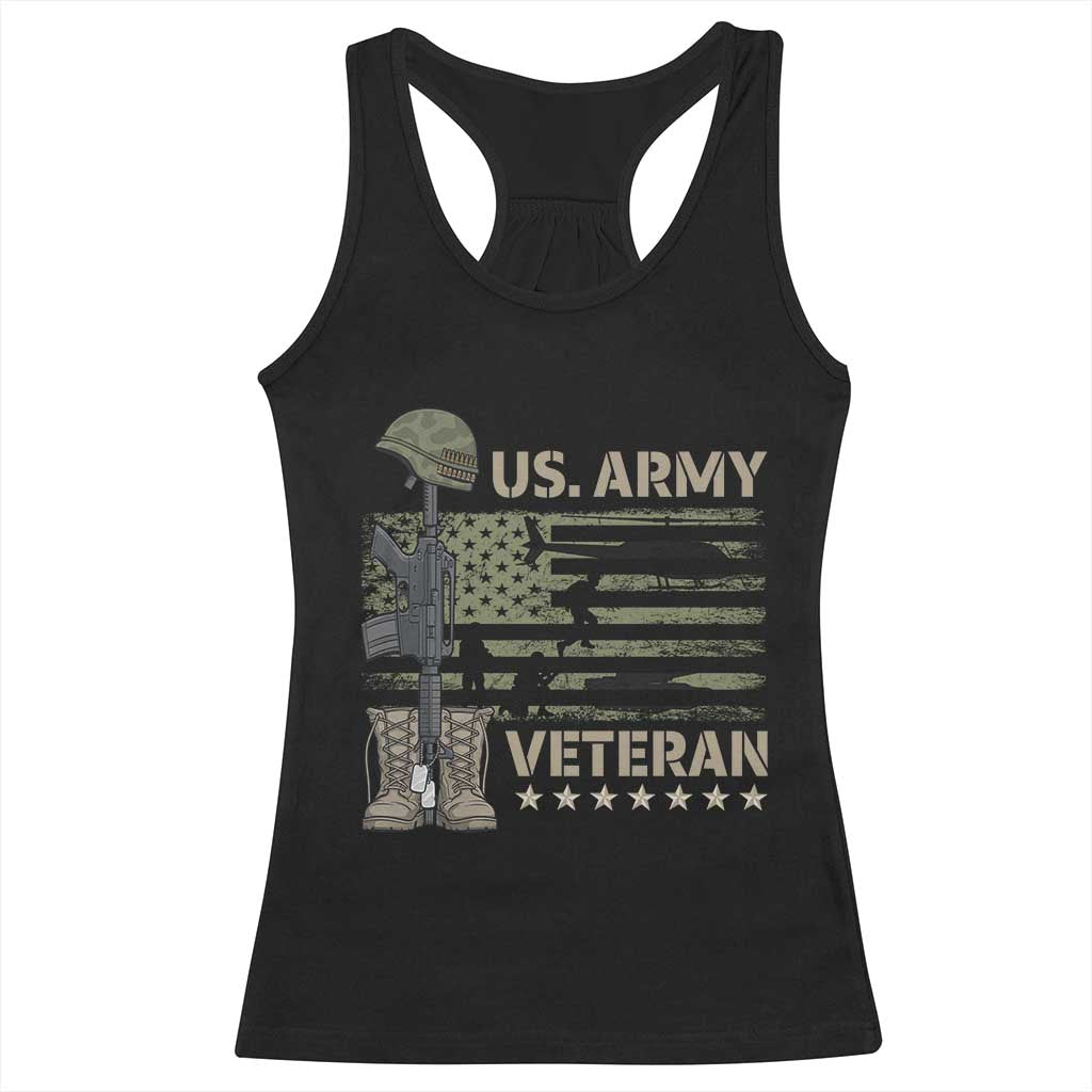 US Arrny Veteran Racerback Tank Top Proud Soldier USA Flag Camouflage Military TS14 Black Print Your Wear