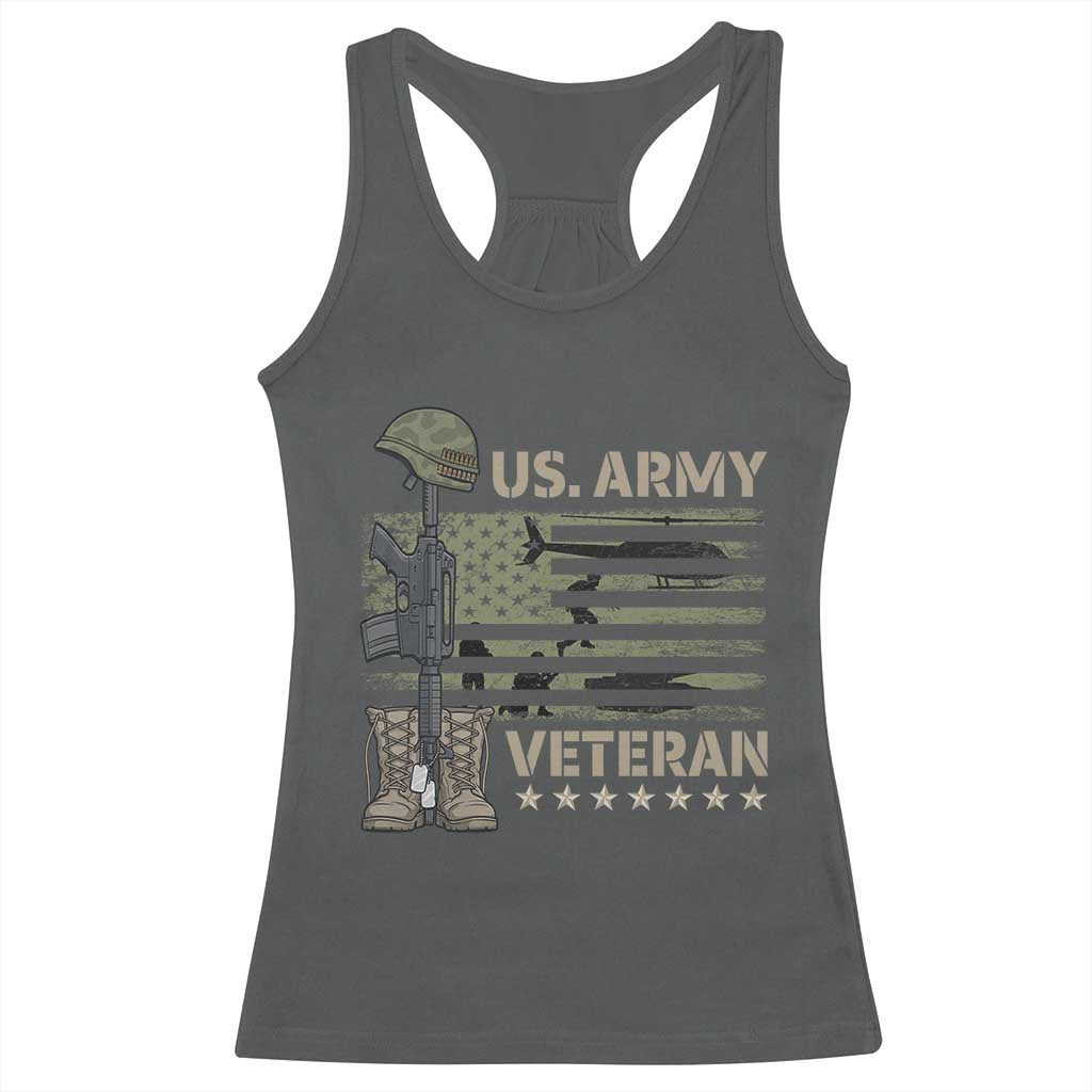 US Arrny Veteran Racerback Tank Top Proud Soldier USA Flag Camouflage Military TS14 Dark Heather Print Your Wear