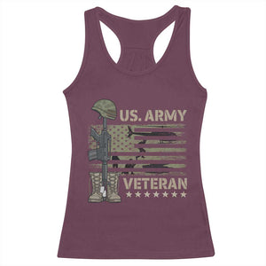US Arrny Veteran Racerback Tank Top Proud Soldier USA Flag Camouflage Military TS14 Maroon Print Your Wear