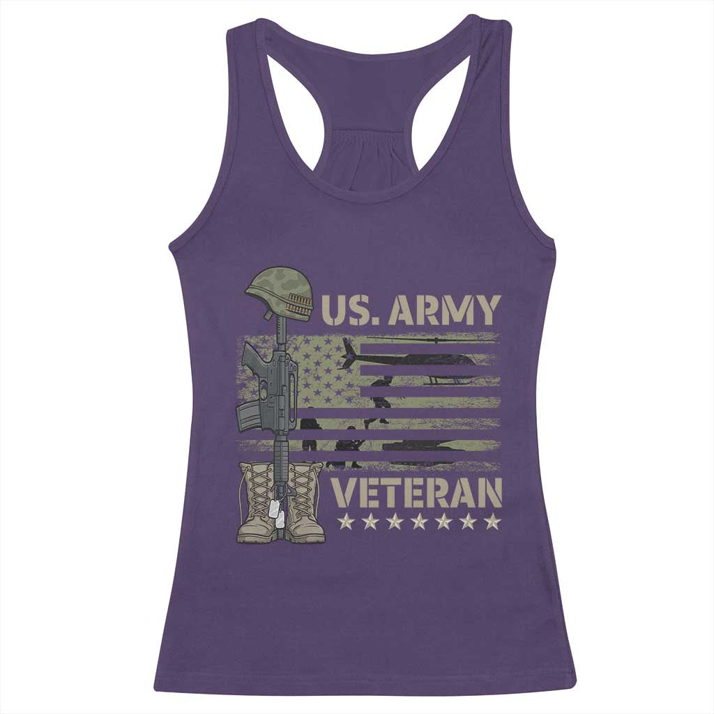 US Arrny Veteran Racerback Tank Top Proud Soldier USA Flag Camouflage Military TS14 Purple Print Your Wear