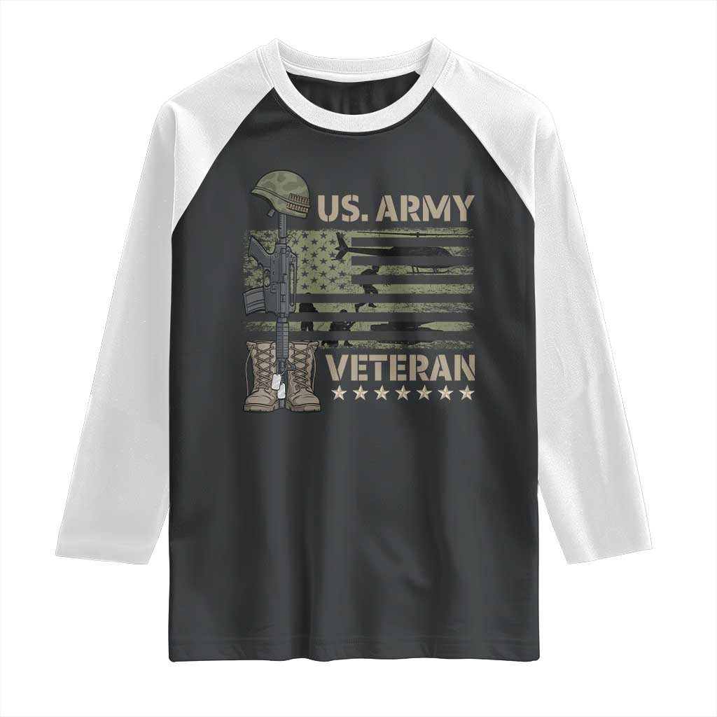 US Arrny Veteran Raglan Shirt Proud Soldier USA Flag Camouflage Military TS14 Black White Print Your Wear