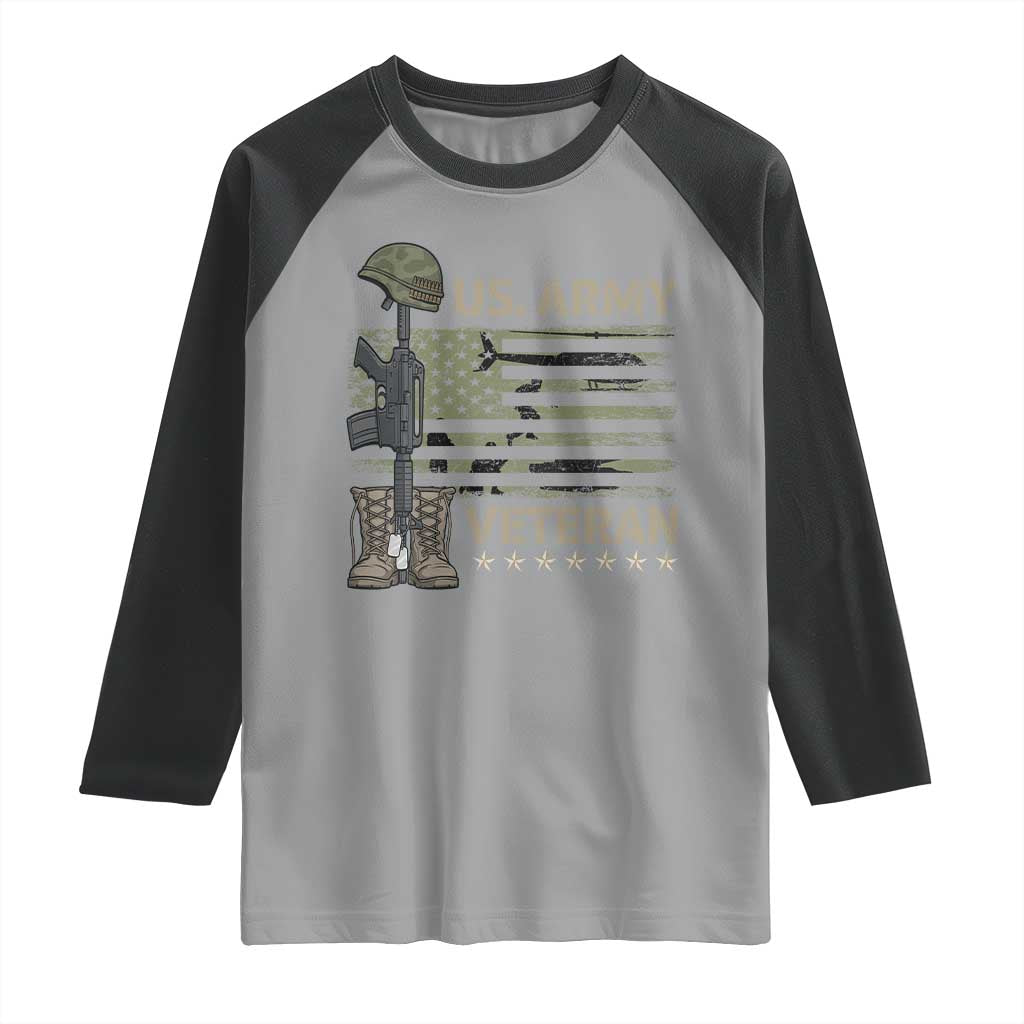 US Arrny Veteran Raglan Shirt Proud Soldier USA Flag Camouflage Military TS14 Sport Gray Black Print Your Wear