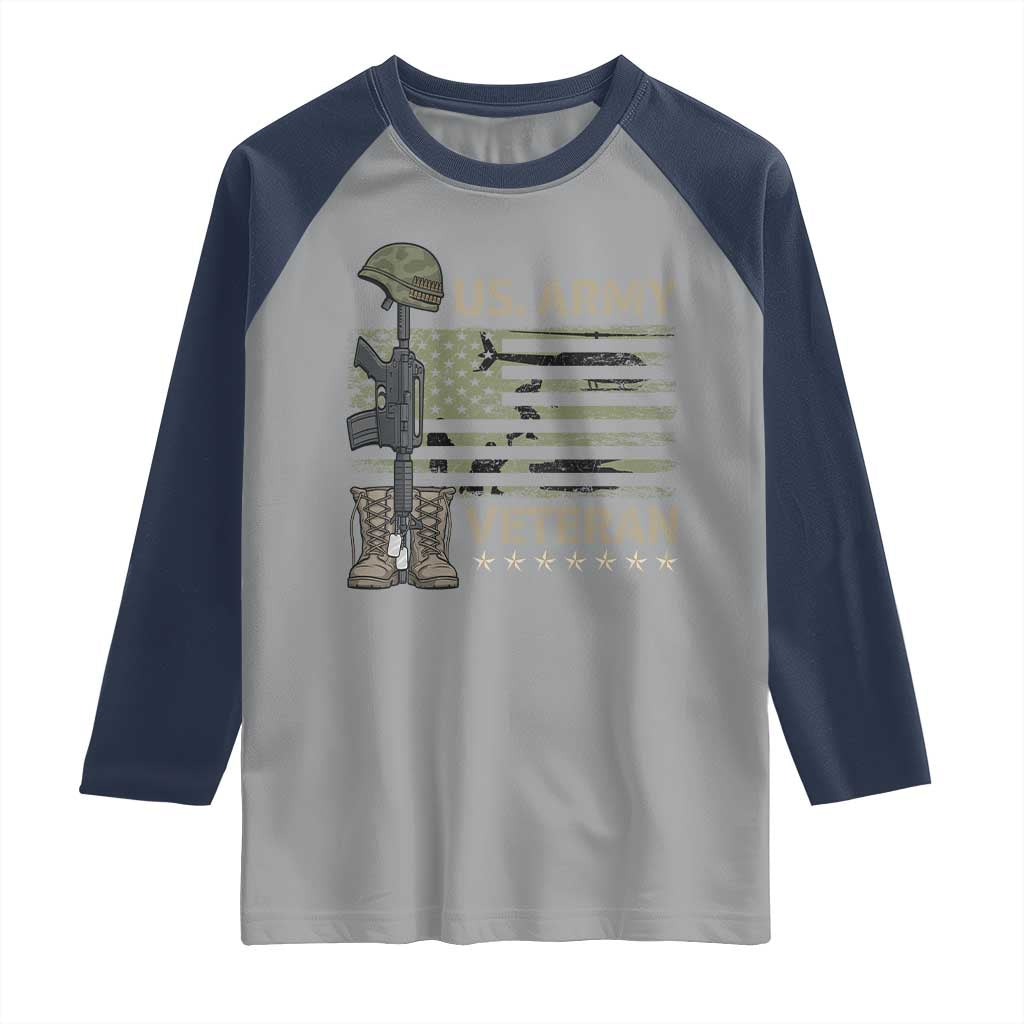 US Arrny Veteran Raglan Shirt Proud Soldier USA Flag Camouflage Military TS14 Sport Gray Navy Print Your Wear