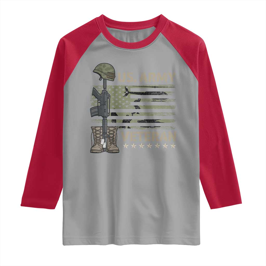 US Arrny Veteran Raglan Shirt Proud Soldier USA Flag Camouflage Military TS14 Sport Gray Red Print Your Wear