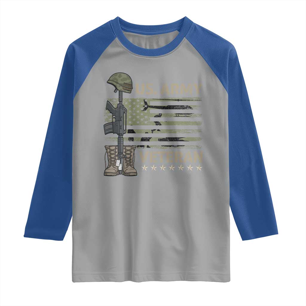 US Arrny Veteran Raglan Shirt Proud Soldier USA Flag Camouflage Military TS14 Sport Gray Royal Print Your Wear