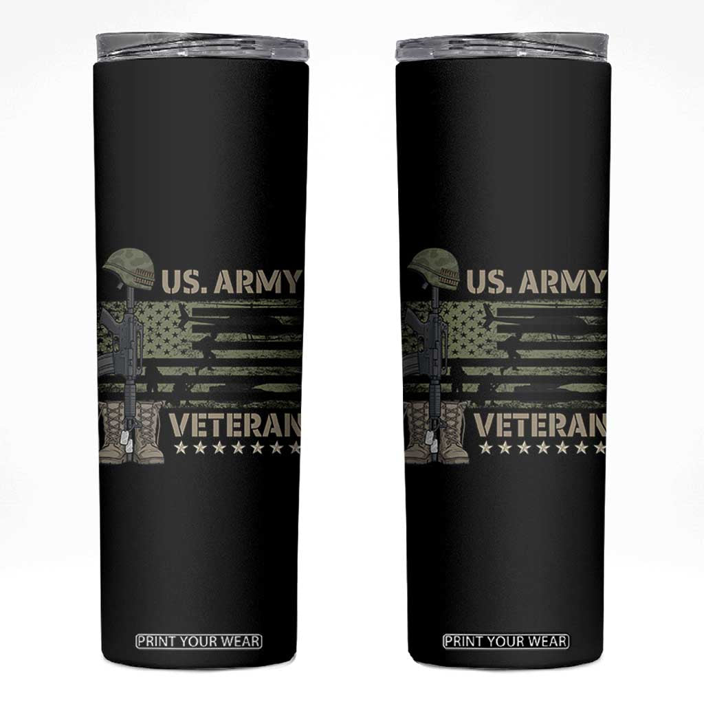 US Arrny Veteran Skinny Tumbler Proud Soldier USA Flag Camouflage Military TS14 Black Print Your Wear
