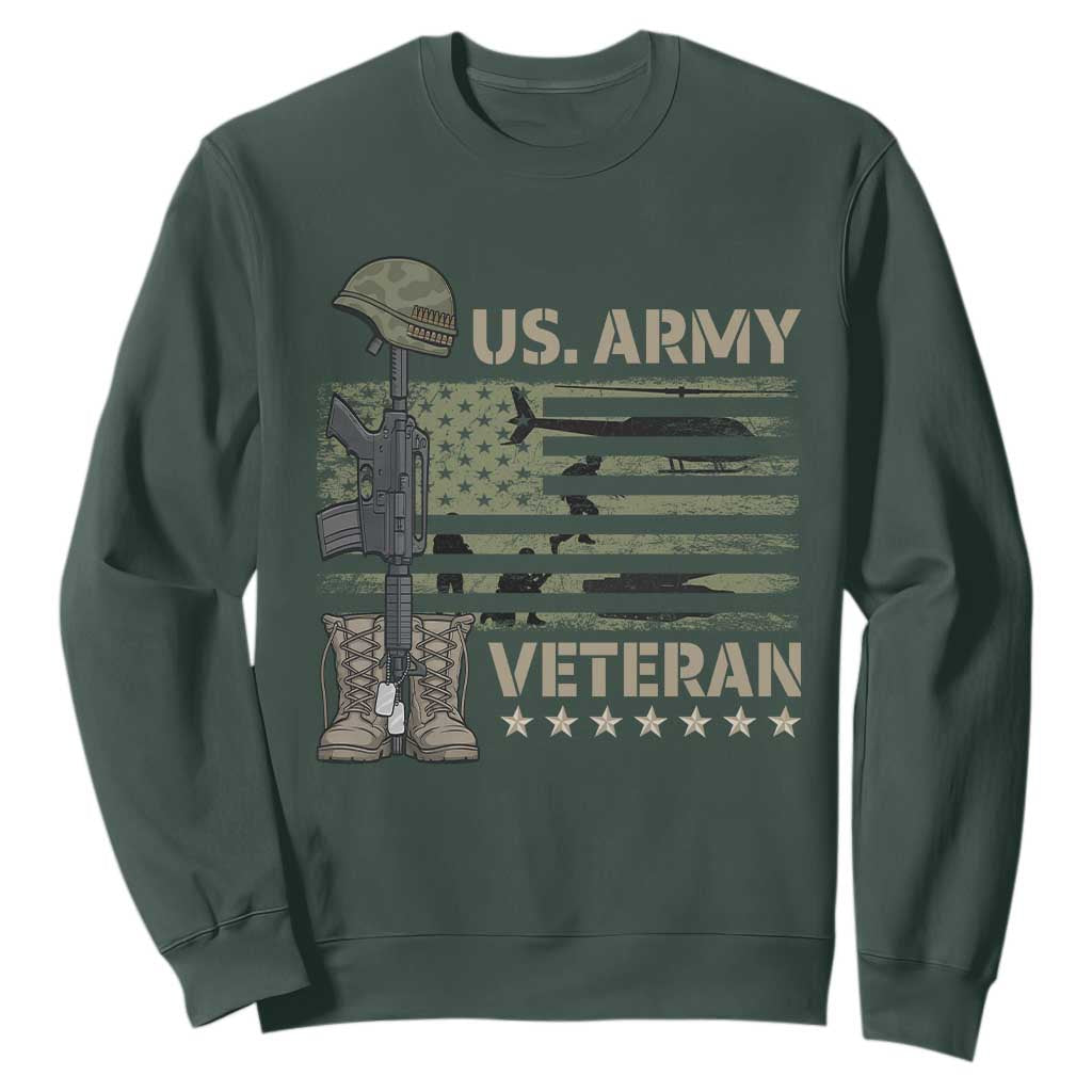US Arrny Veteran Sweatshirt Proud Soldier USA Flag Camouflage Military TS14 Dark Forest Green Print Your Wear