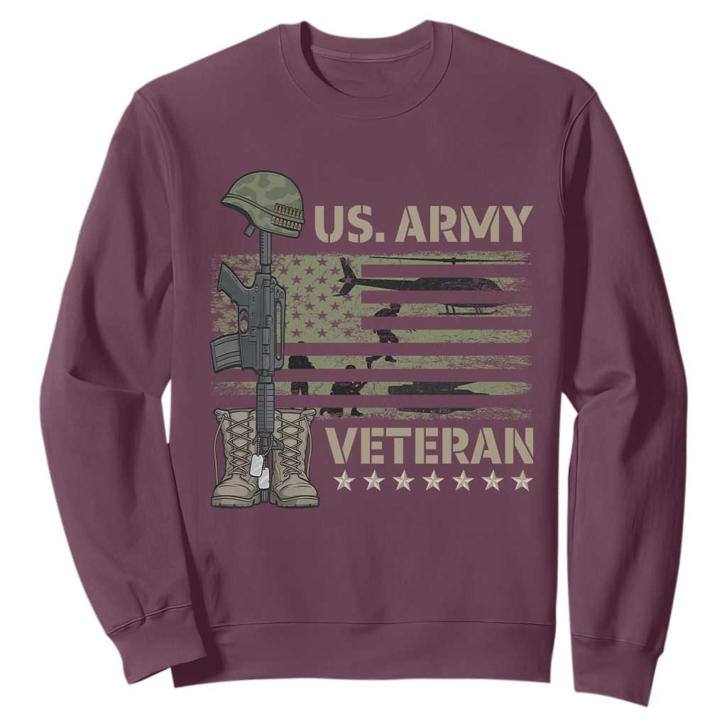 US Arrny Veteran Sweatshirt Proud Soldier USA Flag Camouflage Military TS14 Maroon Print Your Wear