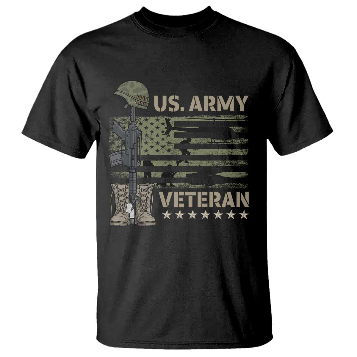 US Arrny Veteran T Shirt Proud Soldier USA Flag Camouflage Military TS14 Black Print Your Wear