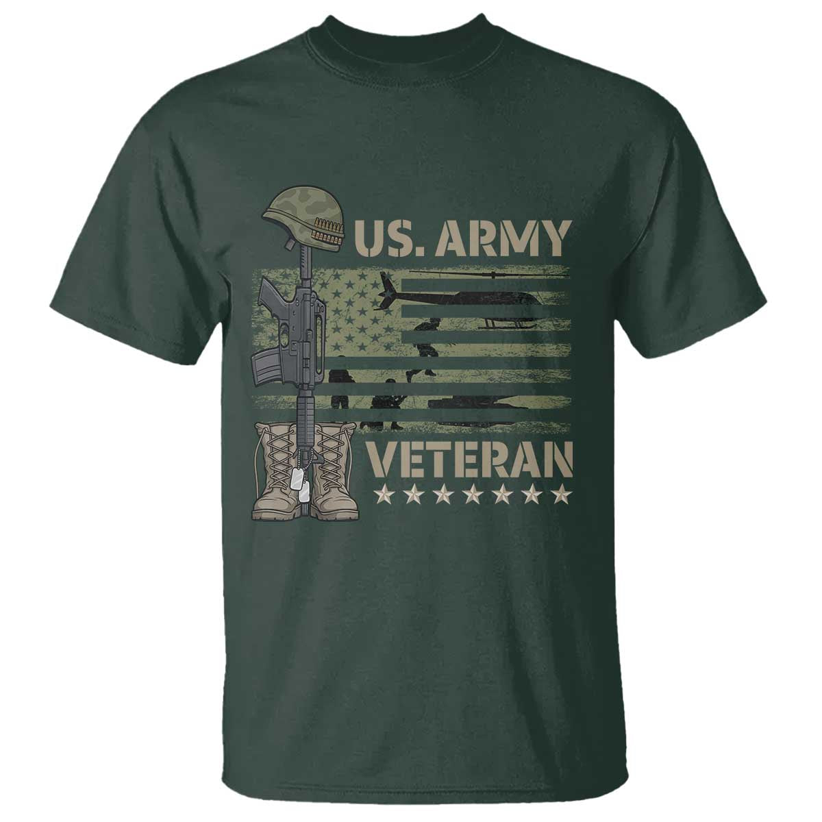 US Arrny Veteran T Shirt Proud Soldier USA Flag Camouflage Military TS14 Dark Forest Green Print Your Wear
