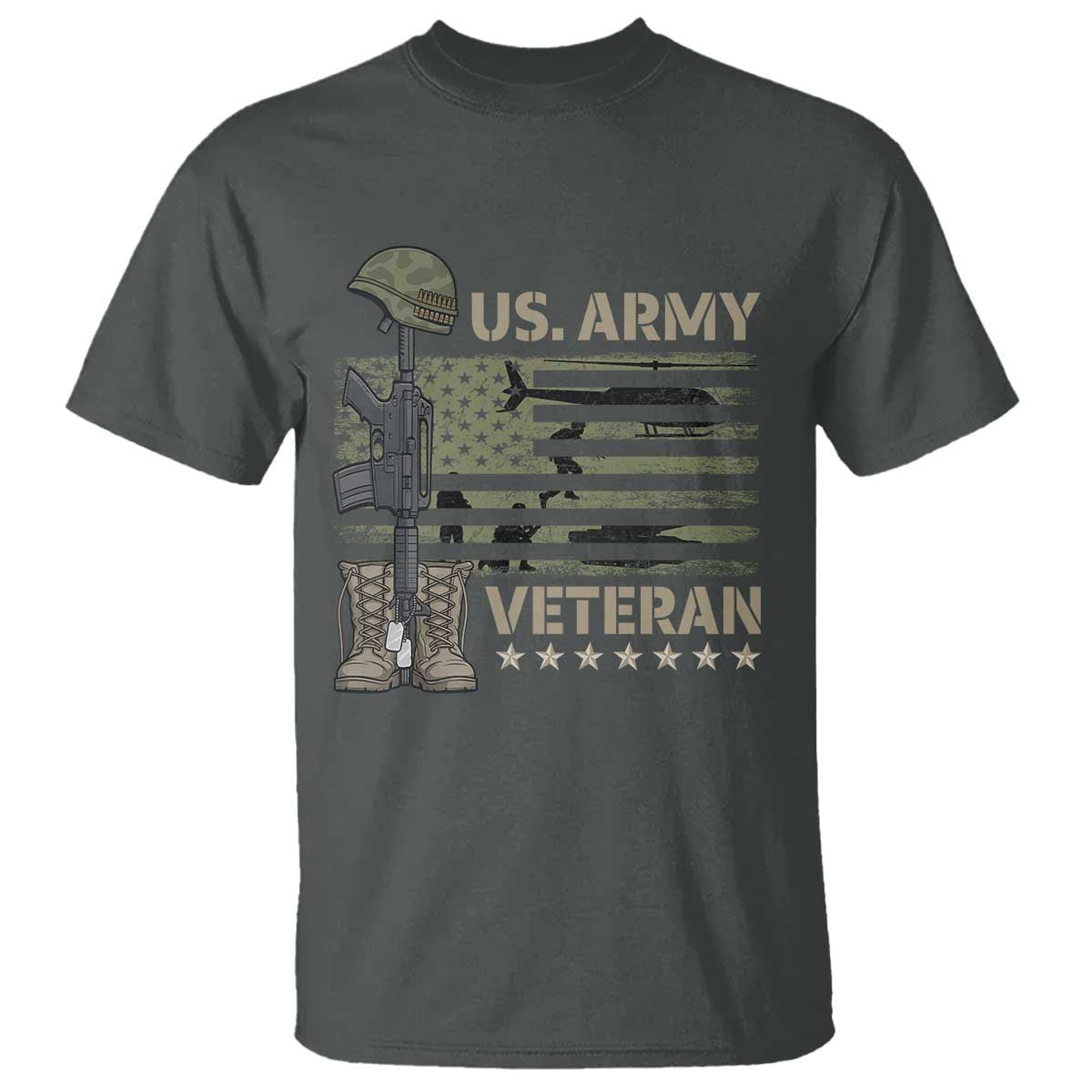 US Arrny Veteran T Shirt Proud Soldier USA Flag Camouflage Military TS14 Dark Heather Print Your Wear