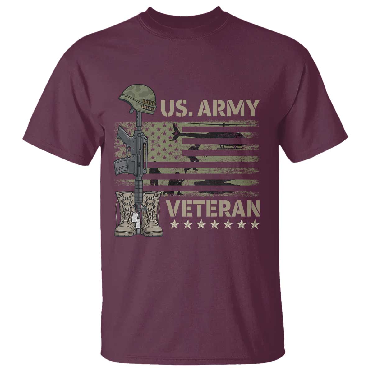 US Arrny Veteran T Shirt Proud Soldier USA Flag Camouflage Military TS14 Maroon Print Your Wear
