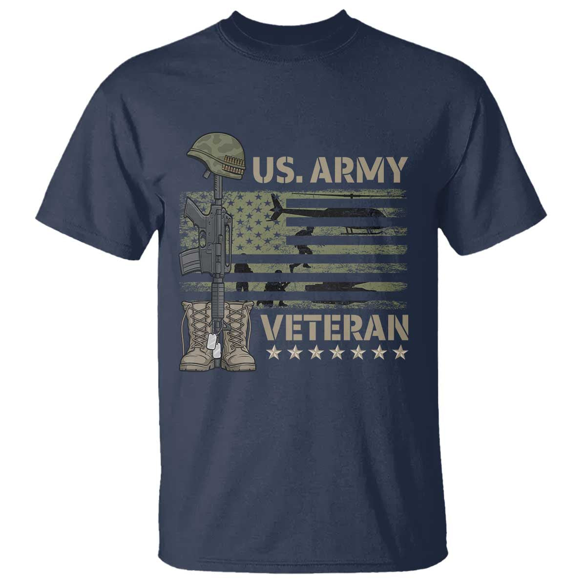 US Arrny Veteran T Shirt Proud Soldier USA Flag Camouflage Military TS14 Navy Print Your Wear