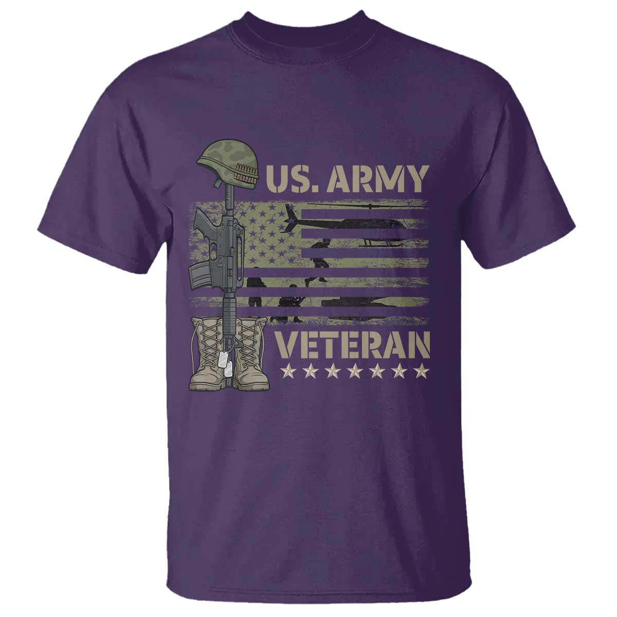 US Arrny Veteran T Shirt Proud Soldier USA Flag Camouflage Military TS14 Purple Print Your Wear