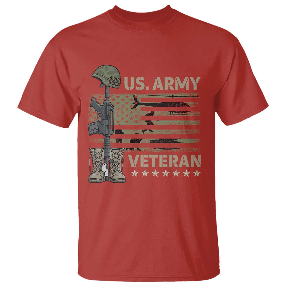 US Arrny Veteran T Shirt Proud Soldier USA Flag Camouflage Military TS14 Red Print Your Wear