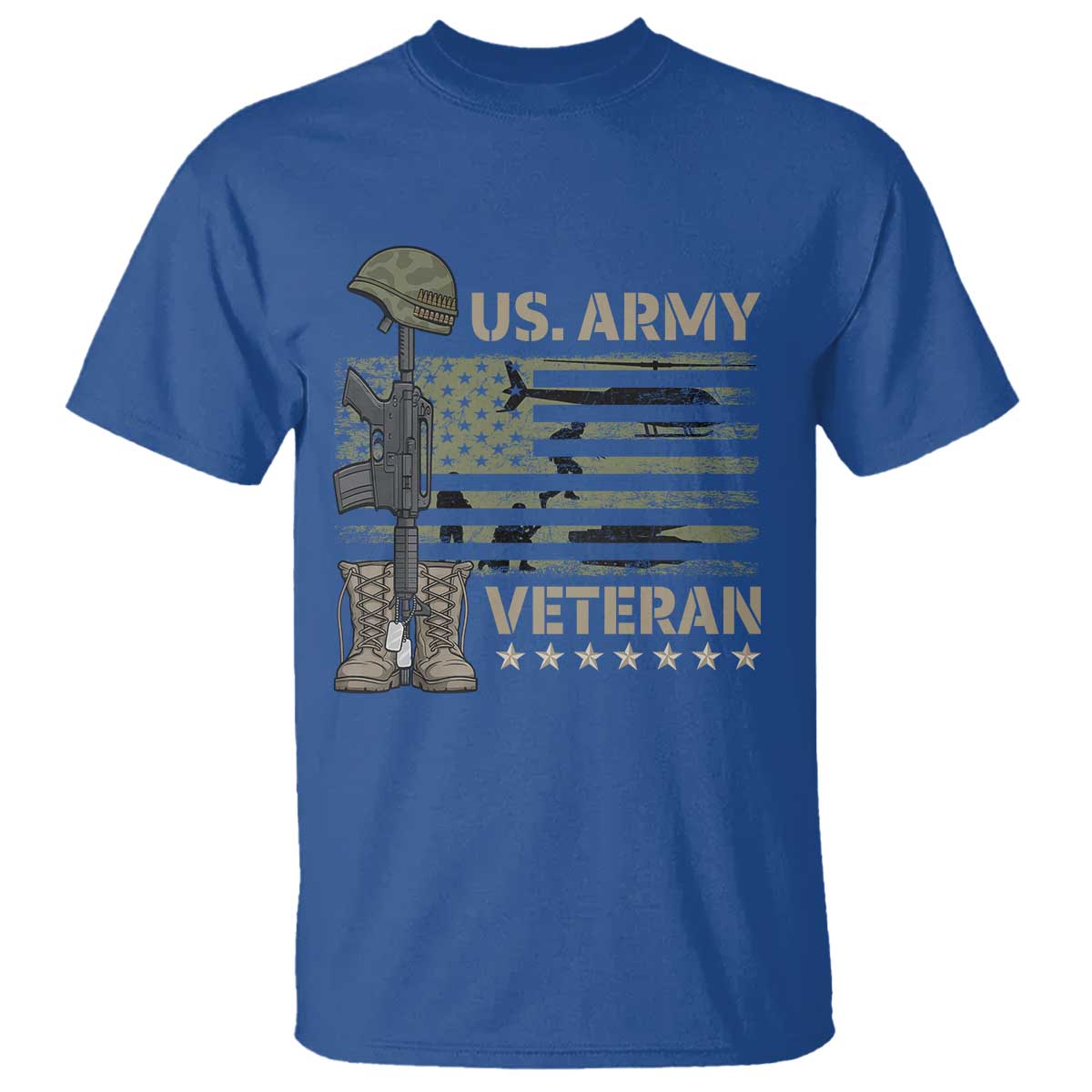 US Arrny Veteran T Shirt Proud Soldier USA Flag Camouflage Military TS14 Royal Blue Print Your Wear