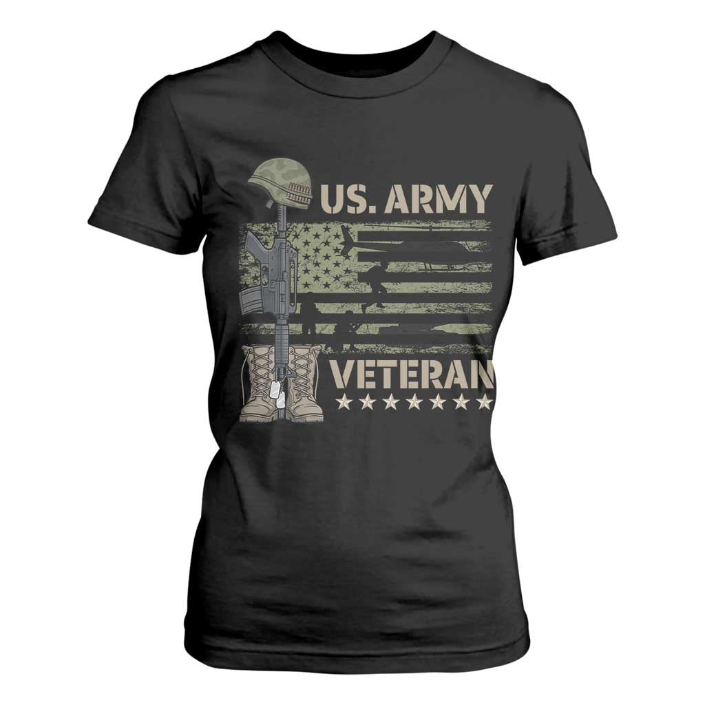 US Arrny Veteran T Shirt For Women Proud Soldier USA Flag Camouflage Military TS14 Black Print Your Wear